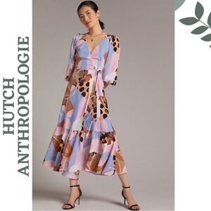 HUTCH for Anthropologie Open-Back Wrap Maxi Dress High Low Pink Blue – Size 2X